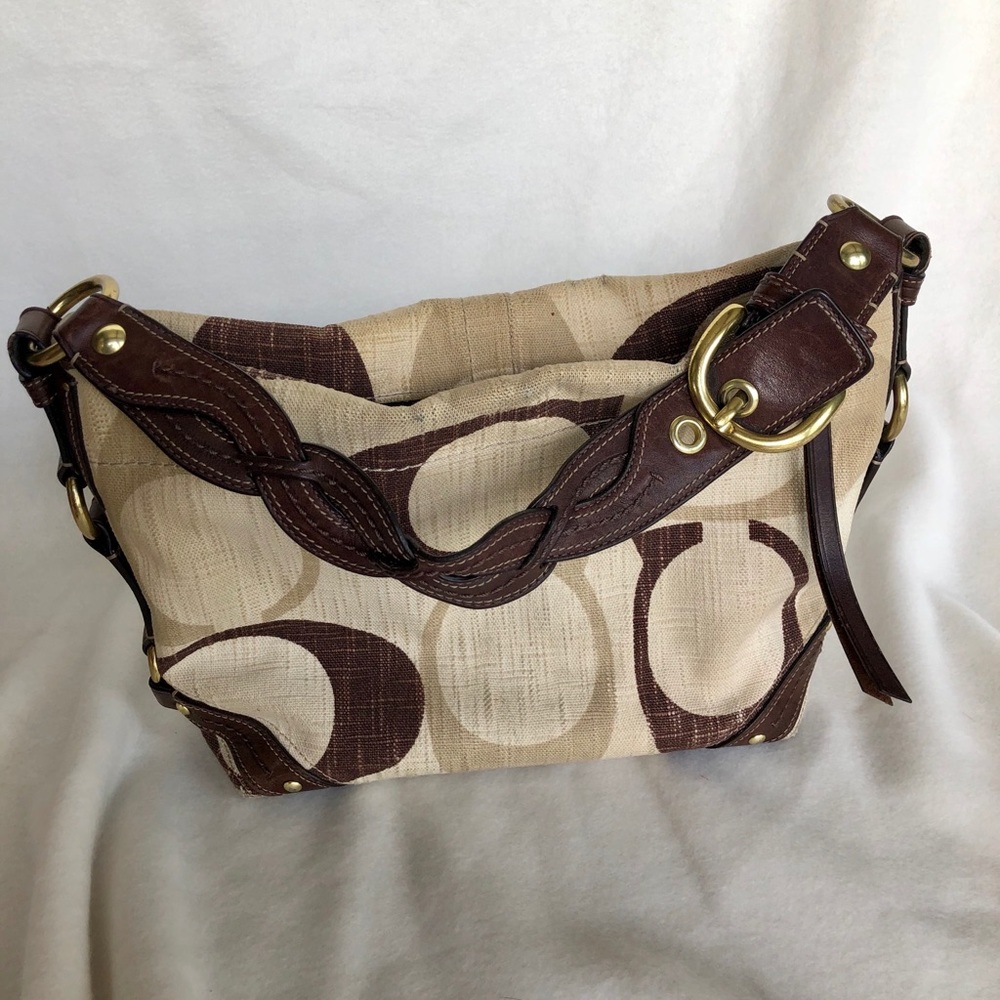 Coach cross stitch large logo fabric hobo